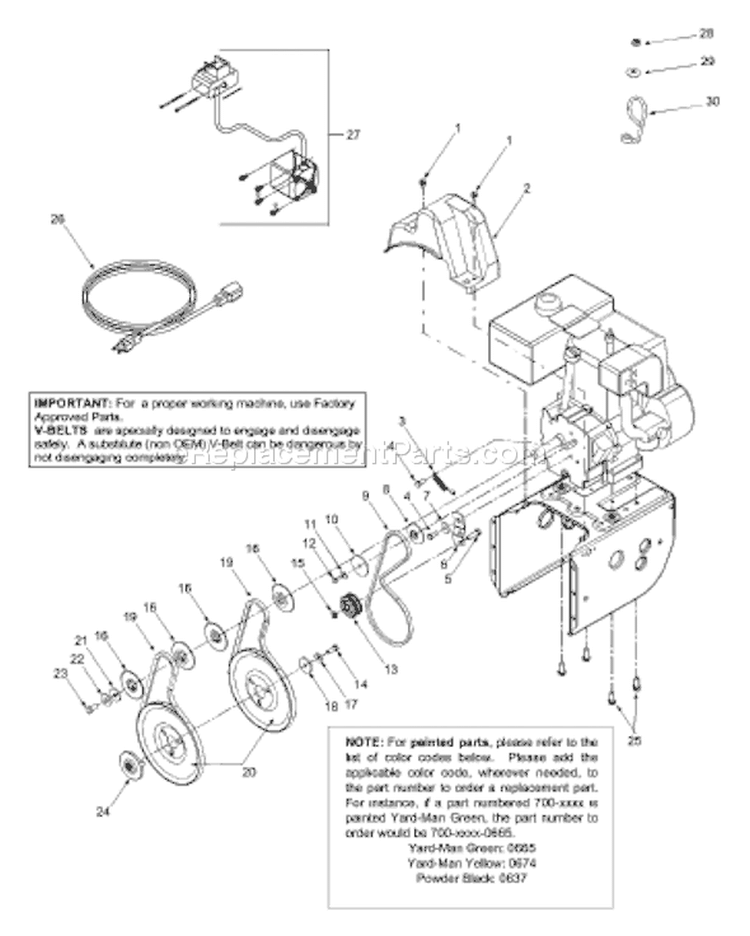 Page B Diagram and Parts List for 31AH553G401 2001 Yard Man Snow Blower